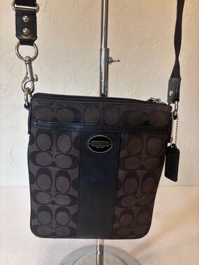 Coach Crossbody Bag Signature Brown Black Small Purse Adjustable Strap